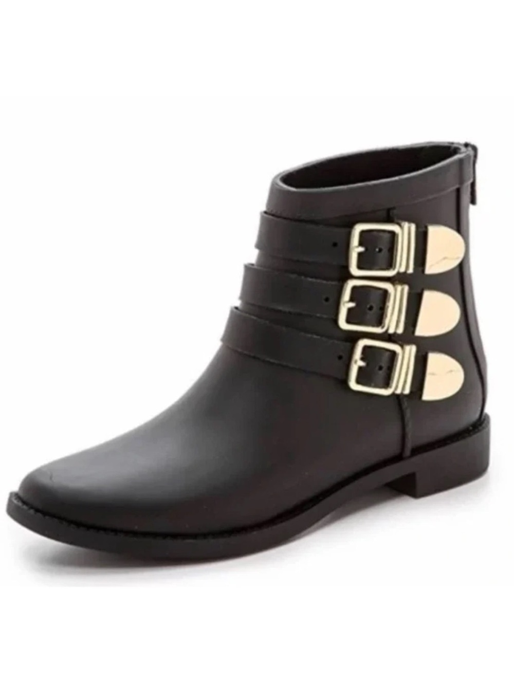 Loeffler Randall Fenton Black Gold Rain Ankle Boots Size 7 MSRP $195
